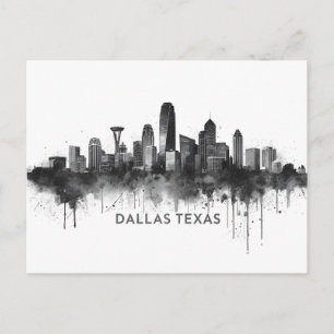 Carte Postale Paysage urbain en noir et blanc de Dallas Texas