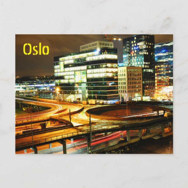 Carte Postale Paysage urbain la nuit à Oslo, Norvège (Devant)