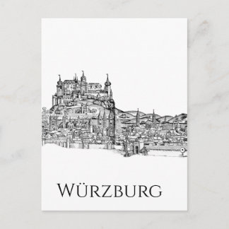 Carte Postale Paysage urbain minimaliste de Wurtzbourg en Bavièr