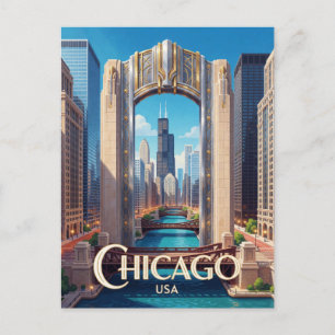 Carte Postale Paysage urbain moderne de la Willis Tower à Chicag
