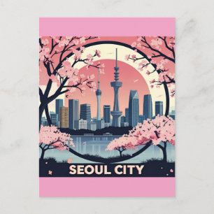 Carte Postale Paysage urbain moderne rétro de la ville de Séoul 