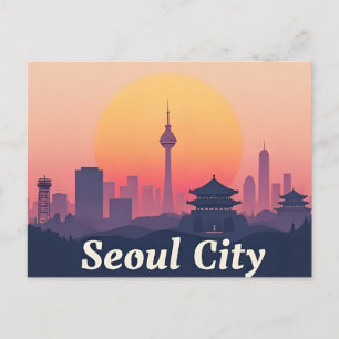 Carte Postale Paysage urbain moderne rétro de la ville de Séoul