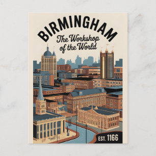 Carte Postale Paysage urbain rétro de Birmingham Angleterre pour