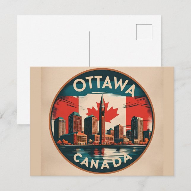 Carte Postale Paysage urbain rétro de la skyline d'Ottawa Canada (Devant / Derrière)
