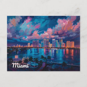 Carte Postale Paysage urbain vibrant de Miami au crépuscule