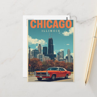 Carte Postale Paysage urbain vintage de Chicago Illinois Voyage
