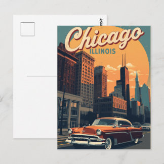 Carte Postale Paysage urbain vintage de Chicago Illinois Voyage