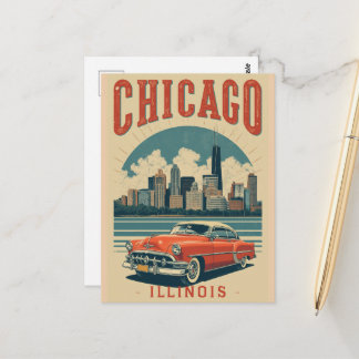 Carte Postale Paysage urbain vintage de Chicago Illinois Voyage