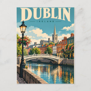 Carte Postale Paysage urbain vintage de Dublin Irlande
