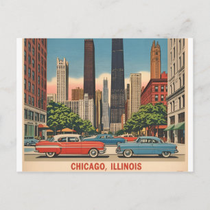 Carte Postale Paysage urbain vintage de la ville de Chicago Illi