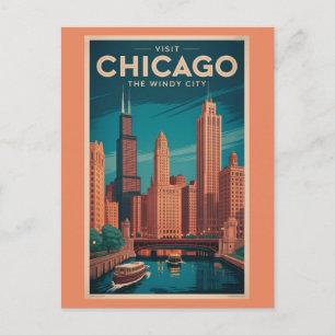 Carte Postale Paysage urbain vintage de la ville de Chicago Illi