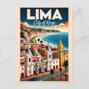 Carte Postale Paysage urbain vintage de Lima Pérou Voyage rétro
