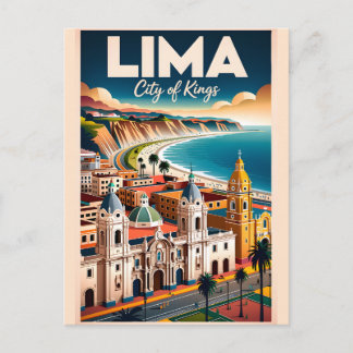 Carte Postale Paysage urbain vintage de Lima Pérou Voyage rétro