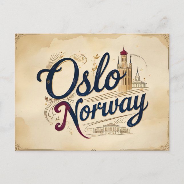 Carte Postale Paysage urbain vintage d'Oslo (Devant)