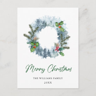 Carte Postale Paysage Wreath Christmas Holly Berry Holiday