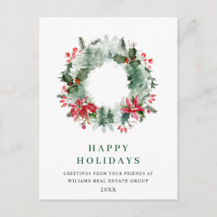 Carte Postale Paysage Wreath Holly Berry Pine Forest Noël