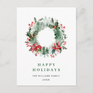 Carte Postale Paysage Wreath Holly Berry Pine Forest Noël