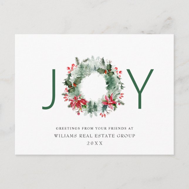 Carte Postale Paysage Wreath Holly Berry Pine Forest Noël (Devant)