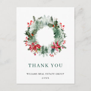 Carte Postale Paysage Wreath Holly Berry Pine Merci