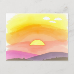 Carte postale paysagère du coucher de soleil doré 