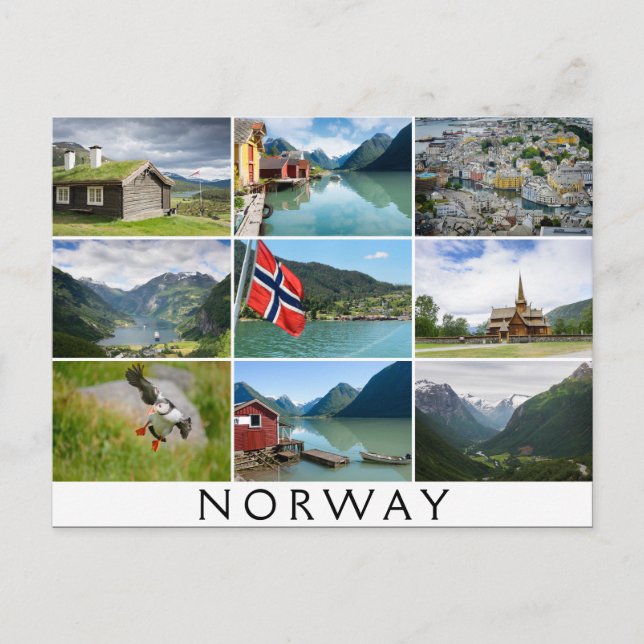 Carte Postale Paysages et texte : 'Norvège' en collage (Devant)