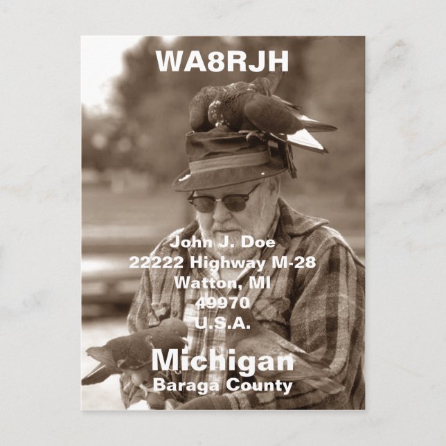 Carte Postale PC QSL HAM Radio Op man volte pigeons porteurs (Devant)