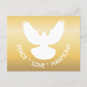 Carte Postale Peace Dove en vol blanc sur or Simply Elegant