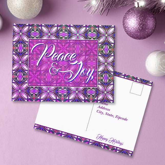 Carte Postale Peace & Joy Noël rose (Créateur téléchargé)
