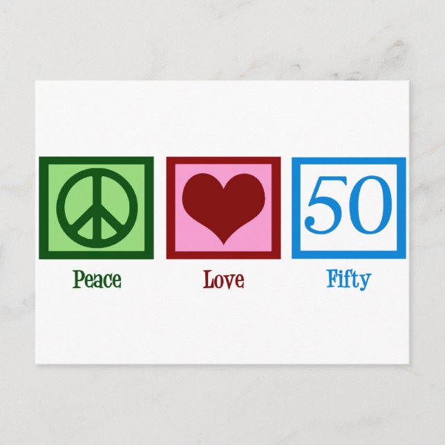 Carte Postale Peace Love 50th Birthday Cute Party (Devant)