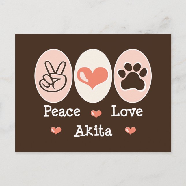 Carte postale Peace Love Akita (Devant)