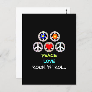 Carte Postale Peace, Love and Rock 'n' Roll,