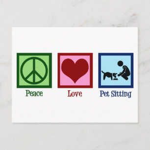 Carte Postale Peace Love Animal Sitting Chien Service de marche