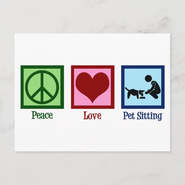 Carte Postale Peace Love Animal Sitting Chien Service de marche (Devant)