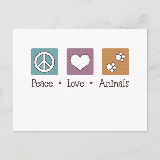 Carte Postale Peace Love Animals (Deux Pâtes) (Devant)