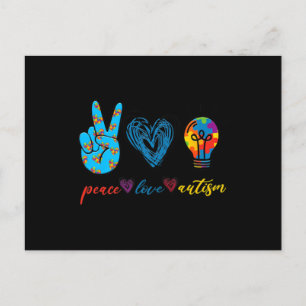Carte Postale Peace Love Autism Puzzle Ribbon Autism Awareness P