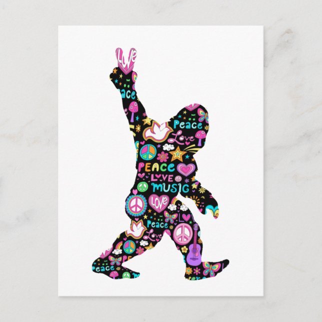 Carte Postale Peace Love Bigfoot Hippie Funny Bigfoot Lover (Devant)