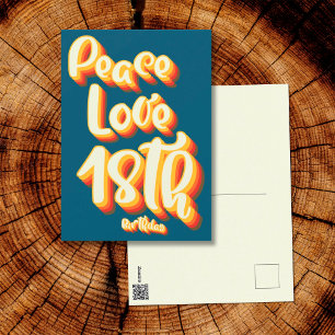 Carte Postale Peace Love Blue Retro Super 18e Joyeux anniversair
