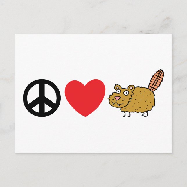 Carte Postale Peace Love Castor canadien (Devant)