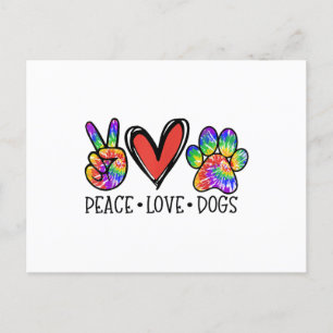 Carte Postale Peace Love Chiens Paws Tie Dye Rainbow Animal Resc