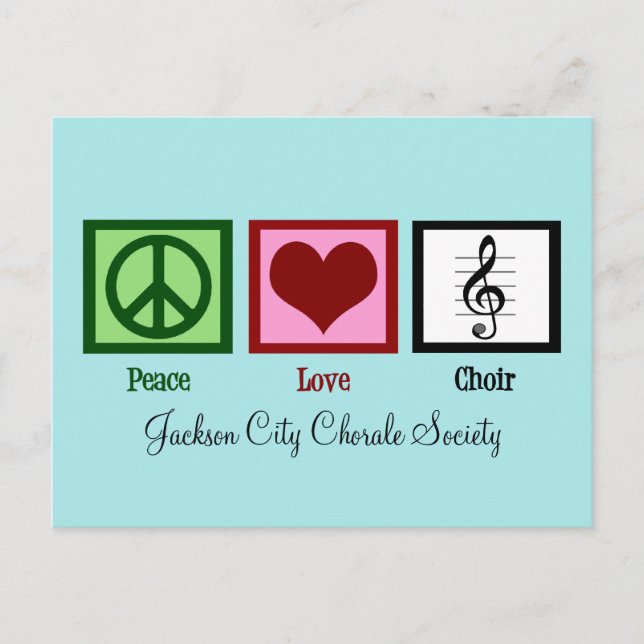Carte Postale Peace Love Choir Cute Personnalisable Turquoise (Devant)