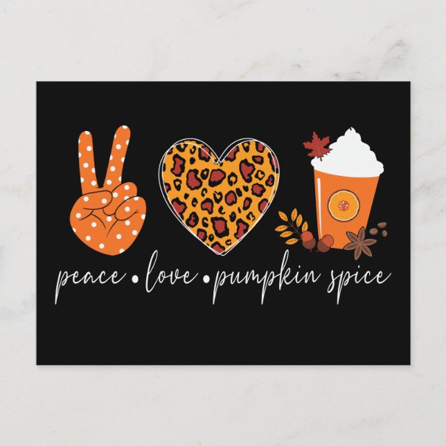 Carte Postale Peace Love Citrouille Spice Thanksgiving (Devant)