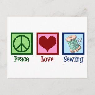 Carte Postale Peace Love Coudre mignonne Seamstress