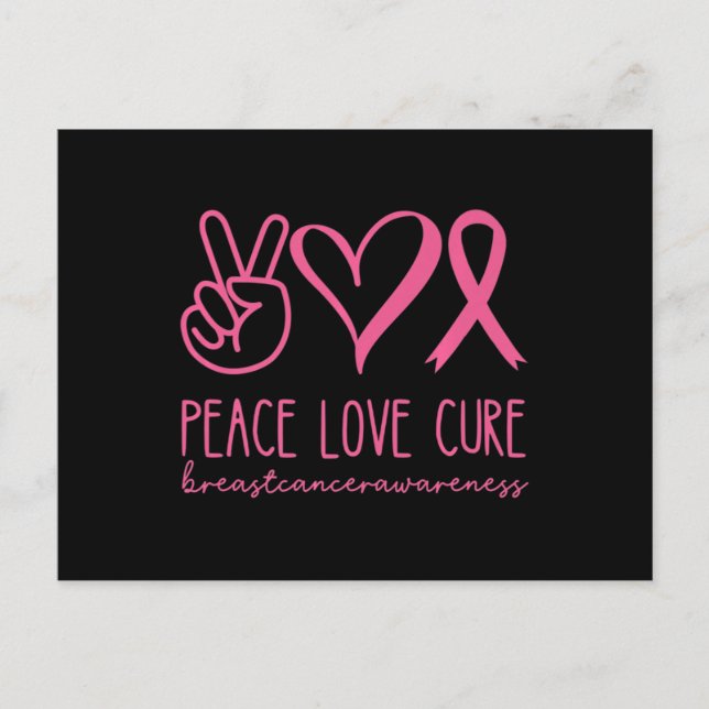 Carte Postale Peace Love Cure rose Ruban Guerrier Cancer du sein (Devant)