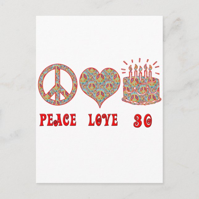 Carte Postale Peace Love et 30 (Devant)