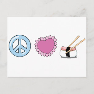 Carte Postale Peace Love et Sushi