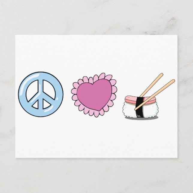 Carte Postale Peace Love et Sushi (Devant)