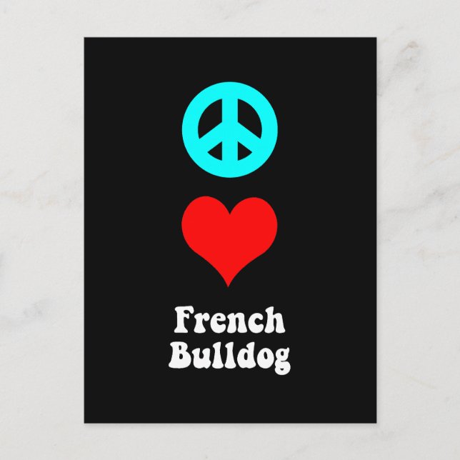 Carte Postale Peace love French Bulldog (Devant)