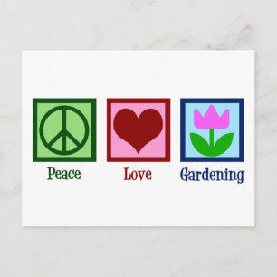 Carte Postale Peace Love Gardening joli jardiner Tulip Flower