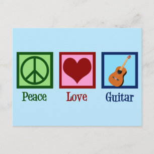 Carte Postale Peace Love Guitar Cute Musical Instrument Shop