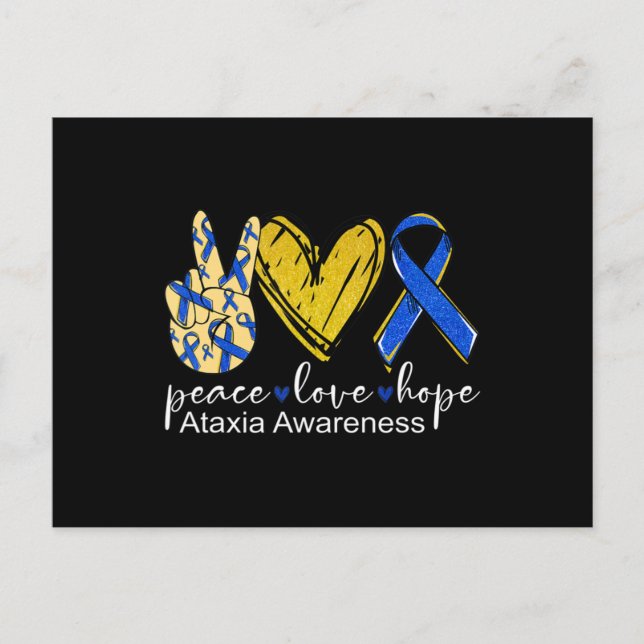 Carte Postale Peace Love Hope Ataxia Awareness Tee-shirt Blue Ri (Devant)